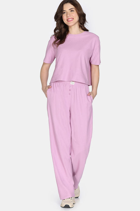 Zivame 2 Mile Fashion Knit Cotton Loungewear Set - Mauve Mist — image 3